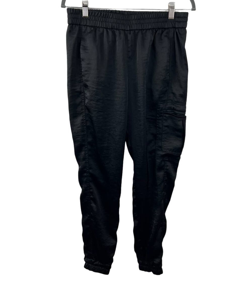 Calvin Klein Black Satin Utility Jogger Pants Pull-on Ankle Crop Zip Pocket S